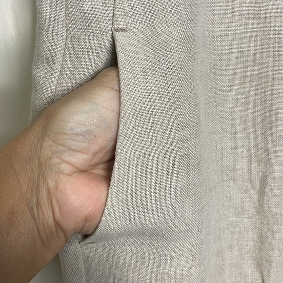 Loft Women’s 100% Linen Oatmeal Beige Flat Front Trousers Size 8 Wide Leg - Picture 4 of 10